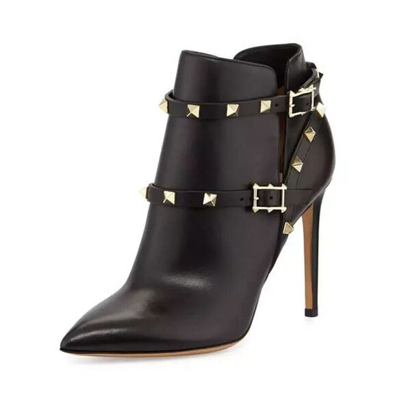 Valentino Shoes - Valentino Garavani Rockstud Womens Booties Sz 8 B Black Leather Stud Ankle Boots